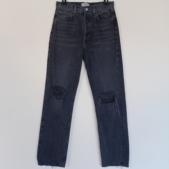 AGOLDE 90's Pinch Waist Straight Leg Jeans in Howl, Washed Black, Distressed - Picture 5 of 16
